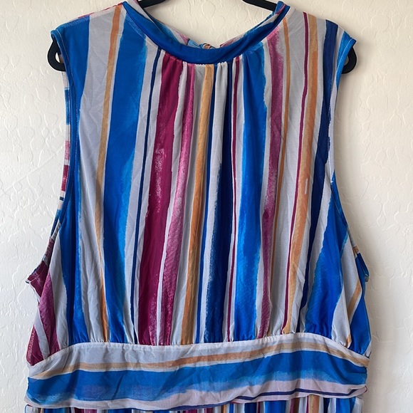 LEOTA Watercolor Stripe Aria Midi Dress Sheer with back tie detail. Size 4XL - Picture 3 of 14